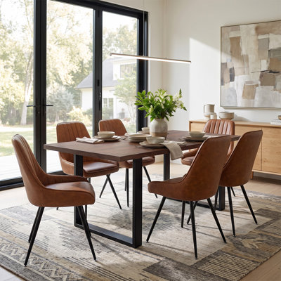 Ensemble de salle à manger 6 personnes Covello avec chaises rembourrées en similicuir et table rectangulaire Covello