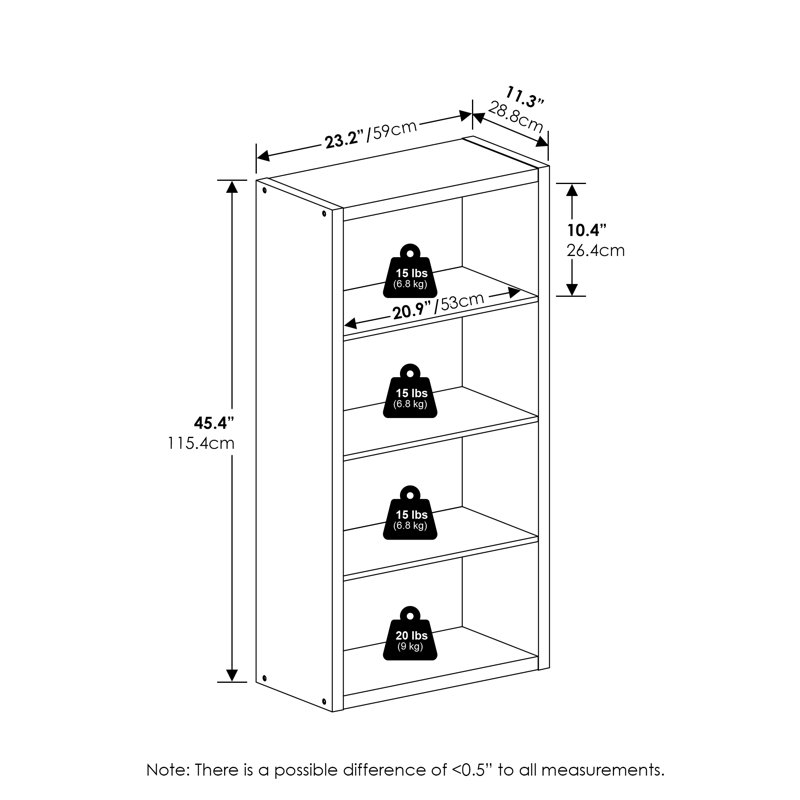 Viola Standard Bookcase, Dark Oak, (4 Shelves) 115.32cmH x 58.93cmW x 28.7cmD