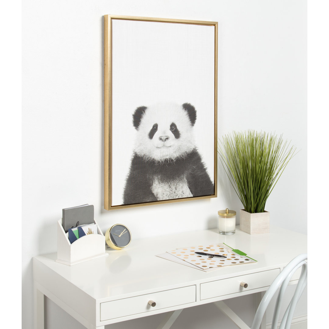 Melita Panda Animal Print Black and White Portrait' Framed Photographic Print on Canvas Ebern Designs