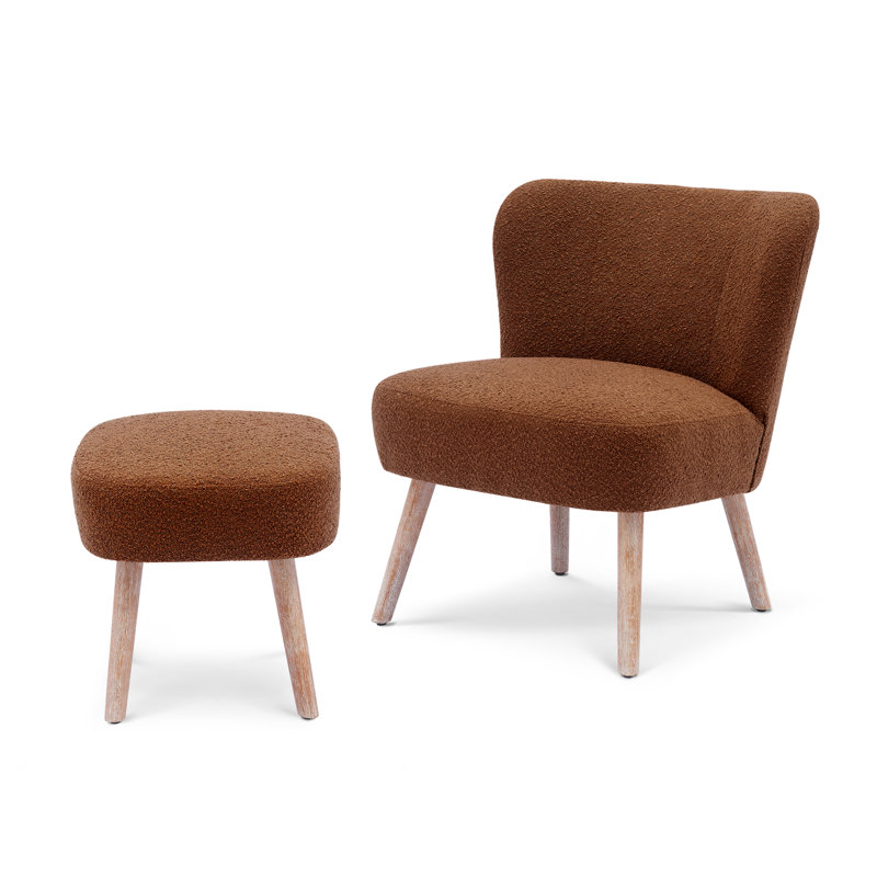 Fauteuil de chambre avec repose-pieds Breann, Mélange de polyester rouille et orange