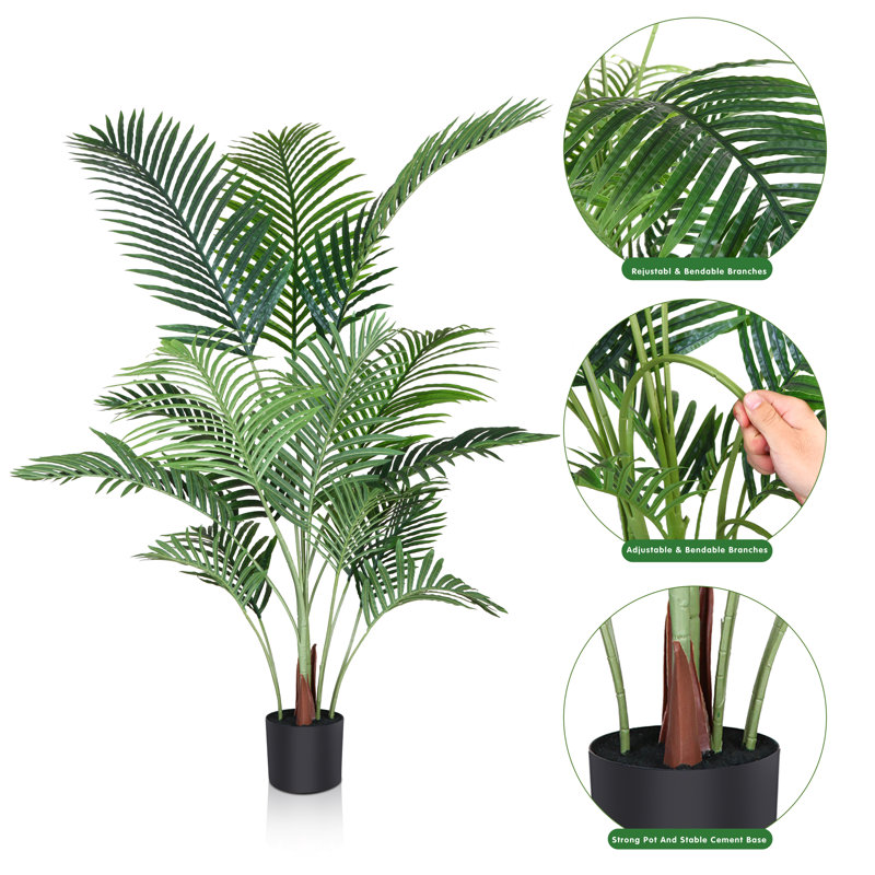 Adcock Artificial Palm Tree in Black Pot, 55in UV Resistant Faux Palm Plant for Home Indoor, 55" H x 40" W x 40" D