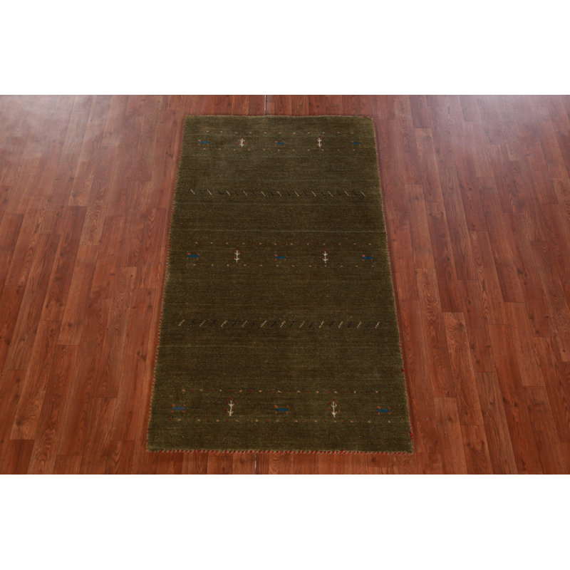 Handmade Green Gabbeh Indian Rug 3x5