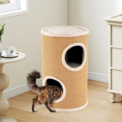 4-Story Cat Condo, Multi-level Cat House with Sisal Scratching Pad, Napping Plush Bed, Barrel-Shaped Cat Tree Tower, Modern Pet Hideaway Cave for Indoor Cats
