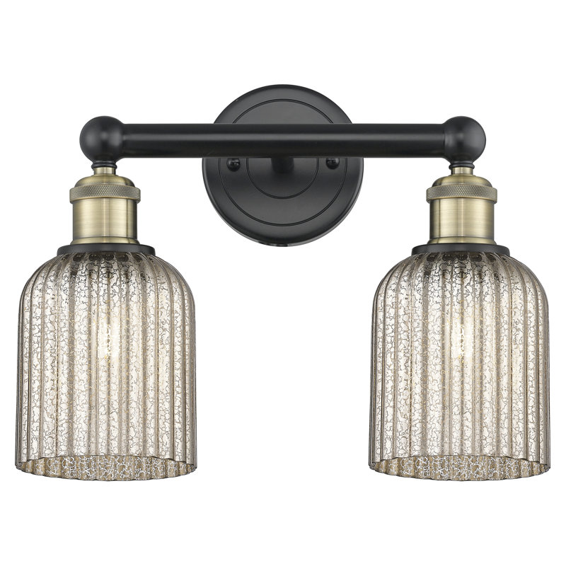 Abat-jour de salle de bain 2 lumières Edison Addeline 14 po, Laiton antique noir, Gris métallisé