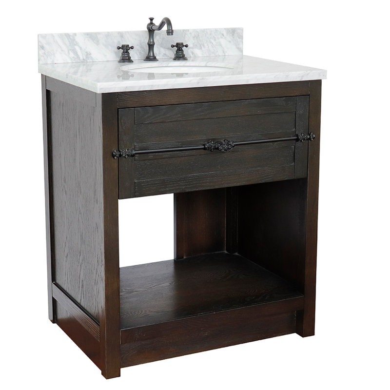 Zigler 31'' Single Bathroom Vanity with Top, Brown Ash, White Carrara