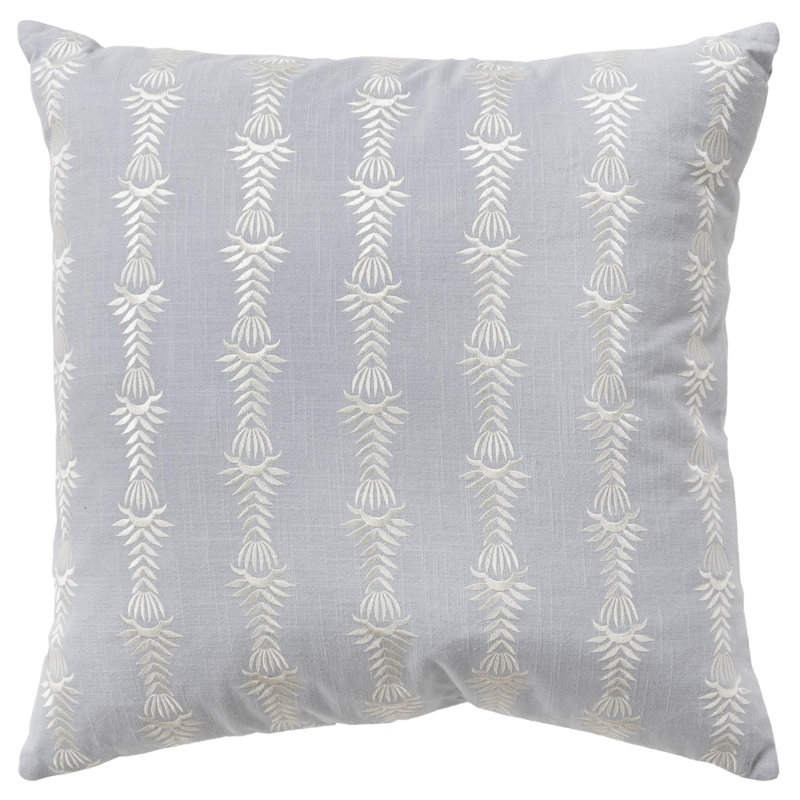 Coussin 20 "en coton bleu clair et blanc avec broderie