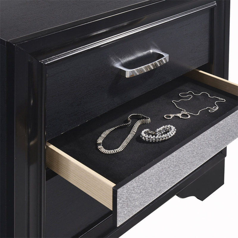 Table de chevet 2 tiroirs en bois aggloméré avec 1 tiroir à bijoux