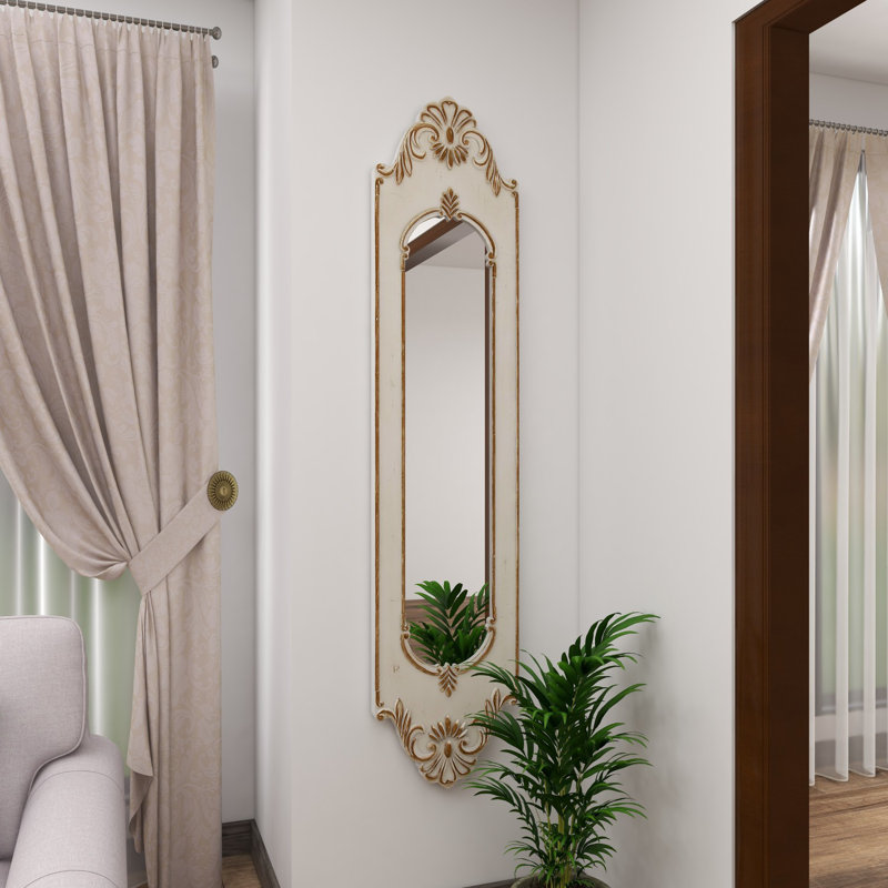 Distressed White Wood Full Length Arch Wall Mirror