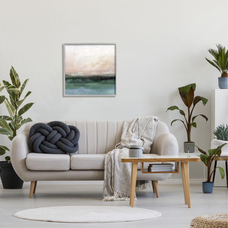 «Rocky Sea Scenic View Impressionist Sublime Cloudy Skies», estampe numérique encadrée noire, art texturé par Stellar Design Studio