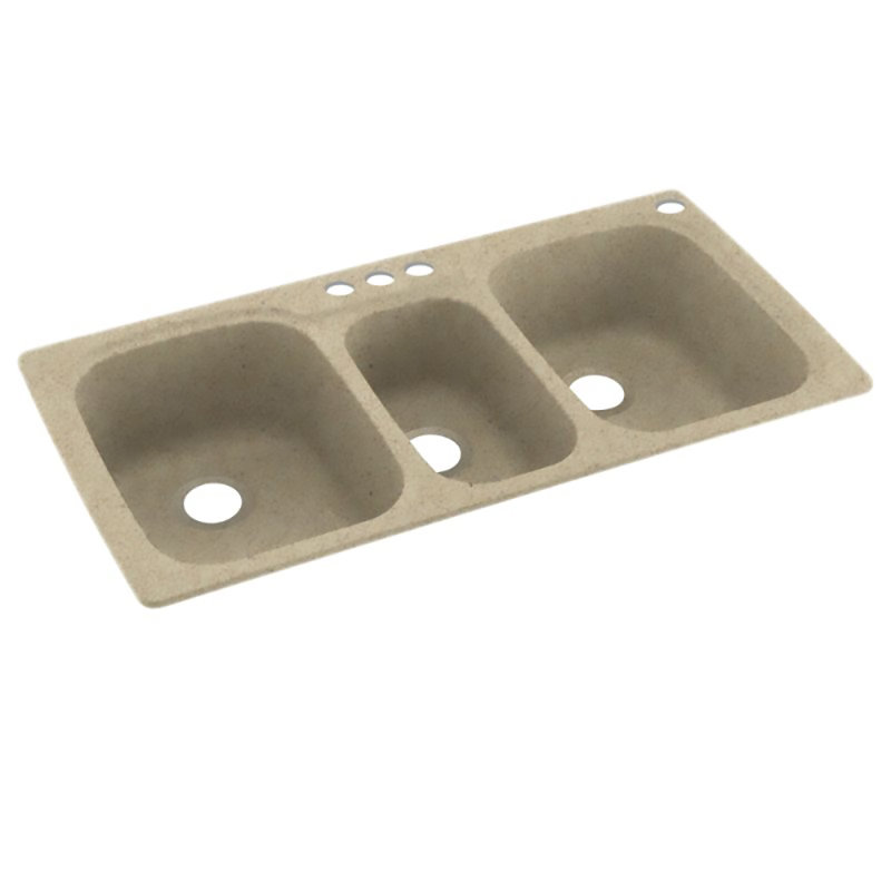 Évier de cuisine à fixation double L 44 po x l 22 po, 4 trous, Bisque