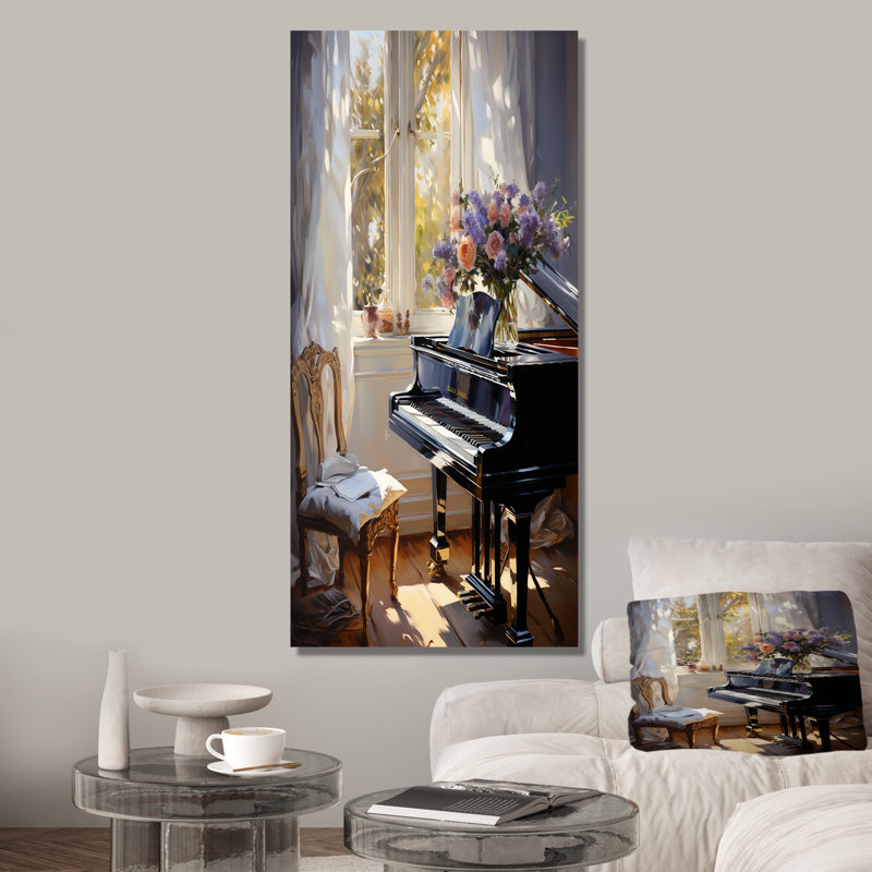 Piano, sérénade, fleurs mauves, bouquet III - fleurs, art mural, Toile tendue, H 40 po x l 30 po