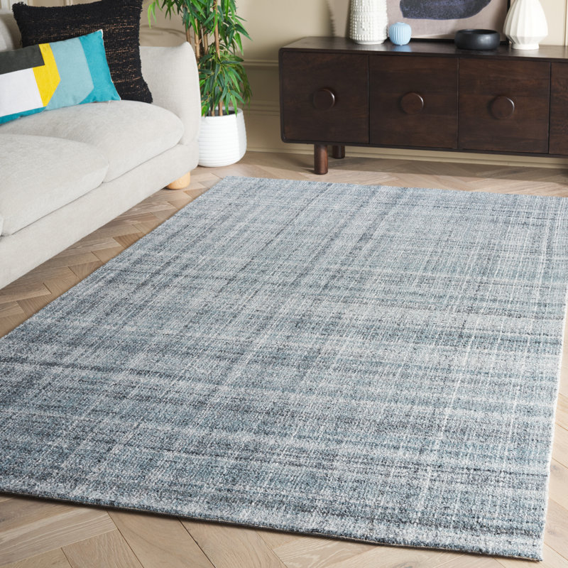 Abstract 976 Hand Tufted Pet/Cotton Abstract Indoor Use Only Rug in Aqua/Gray, Rectangle 5' x 8'