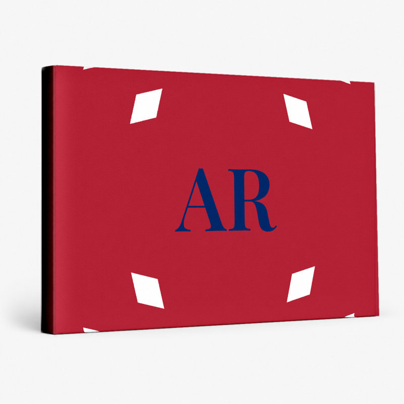 Monogramme de diamant de luxe de l'Arkansas State - blanc rouge bleu - art mural sur toile, H 16 po x l 20 po
