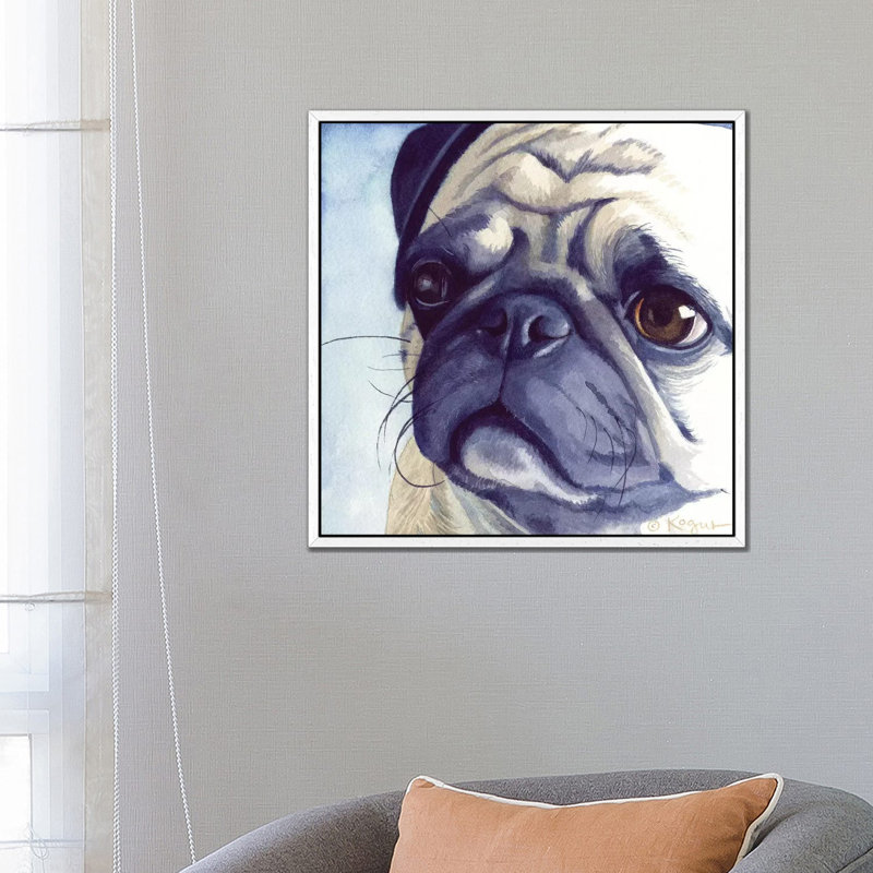 Bugabee Pug by Teresa Kogut - Painting on Canvas, White Framed, 66.04 cm H x 66.04 cm W