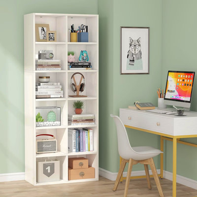 71.65" White Narrow 12-Cube Modern Vertical Or Horizontal Bookcase Storage For Living Room, Office, Bedroom