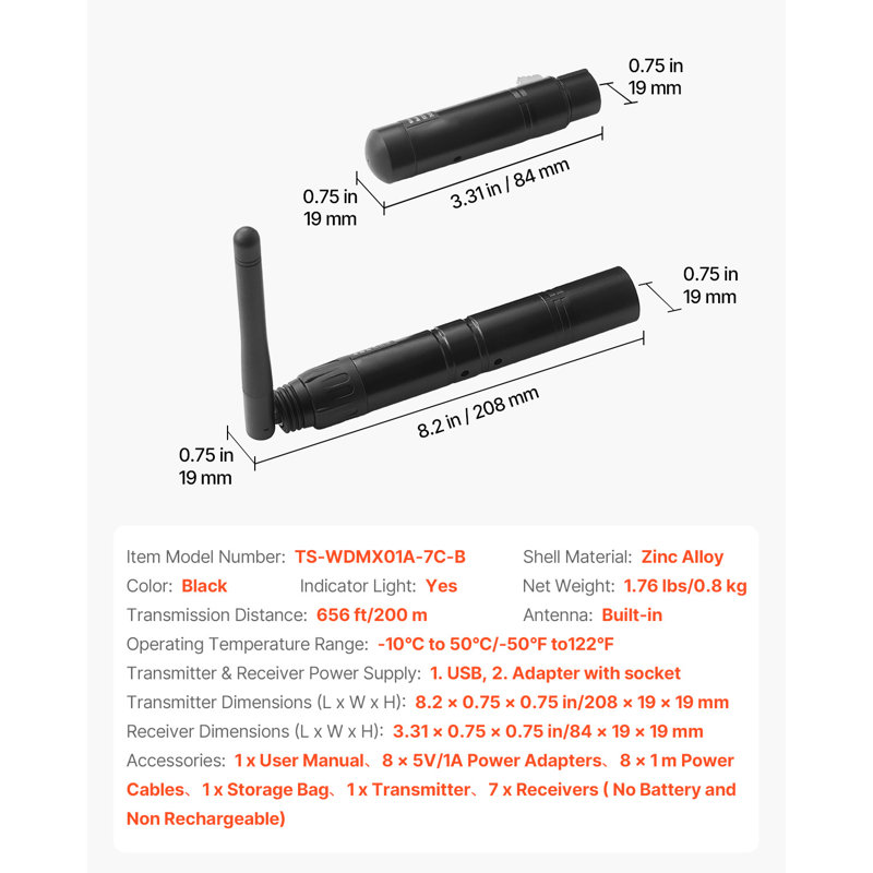 Contrôleur émetteur-récepteur sans fil pour 8 lumières, Noir