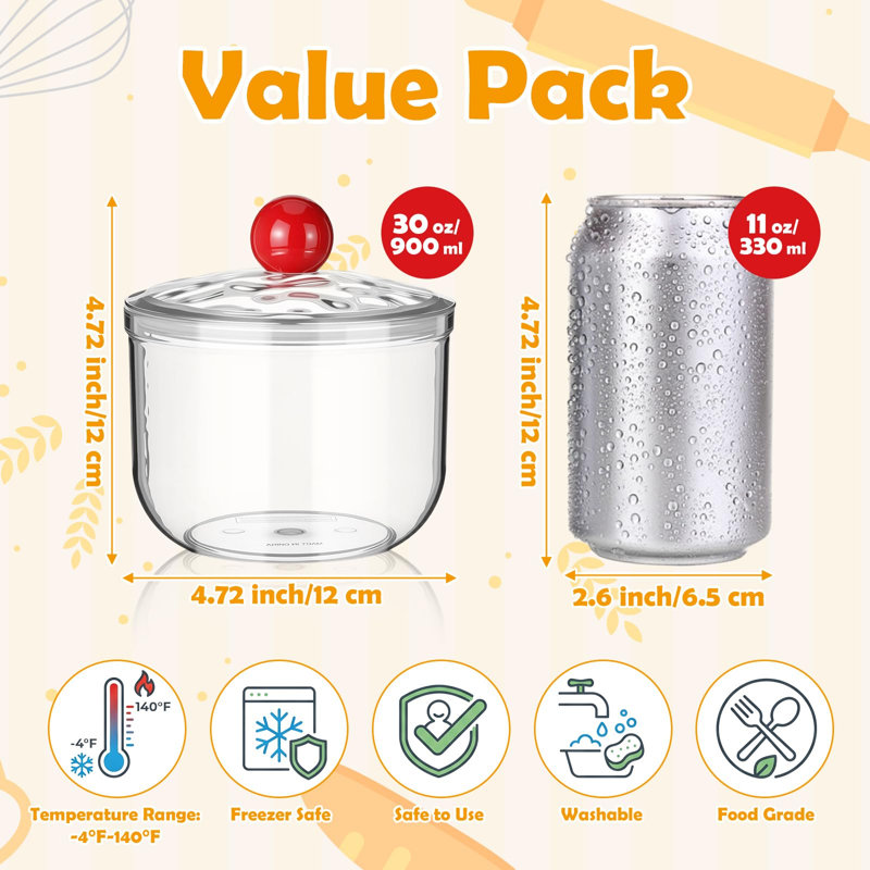 Paquet de 6 pots d'apothicaire en plastique transparent avec couvercles en acrylique transparent incassable 30 oz (transparent)