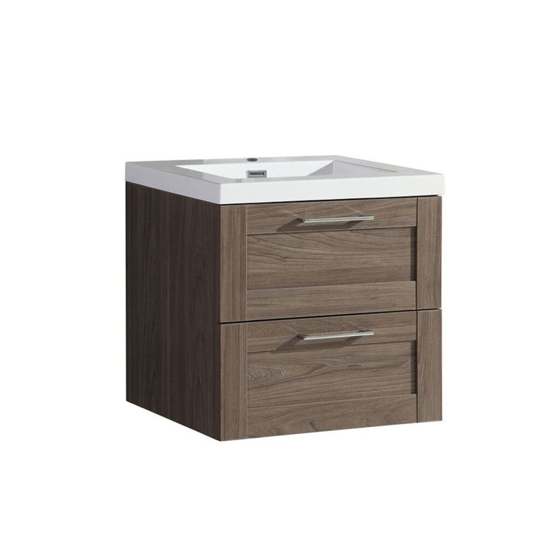 Devillage 24" Wall Mounted Single Bathroom Vanity with Engineered Stone Top, Gray Elm