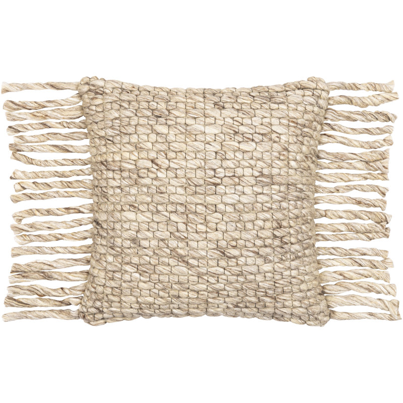 Tassels Down Reversible Throw Pillow, Brown/Beige/Off-White