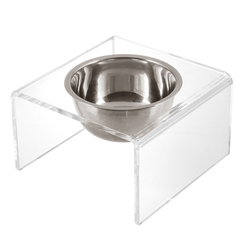 Mangeoire rectangulaire en acrylique pour animaux de compagnie Keaton, Clair / Chrome