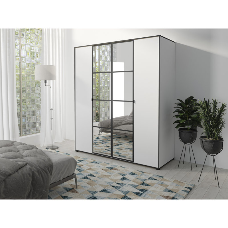Janaja 2 Door Manufactured Wood Wardrobe, White/Black, 206cm H x 180cm W x 65cm D