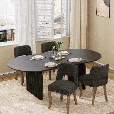 Ensemble de table de salle à manger moderne 70 po et chaises 4/6 en tissu, style industriel pour 6 à 8 personnes, salle à manger, cuisine