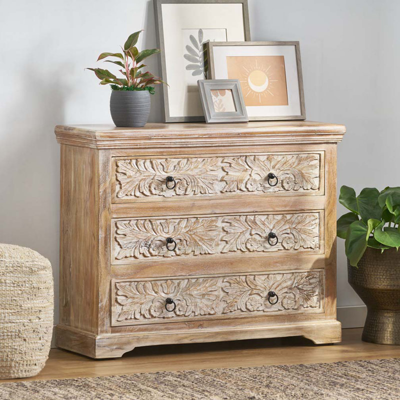 Commode 3 tiroirs en bois d'acacia