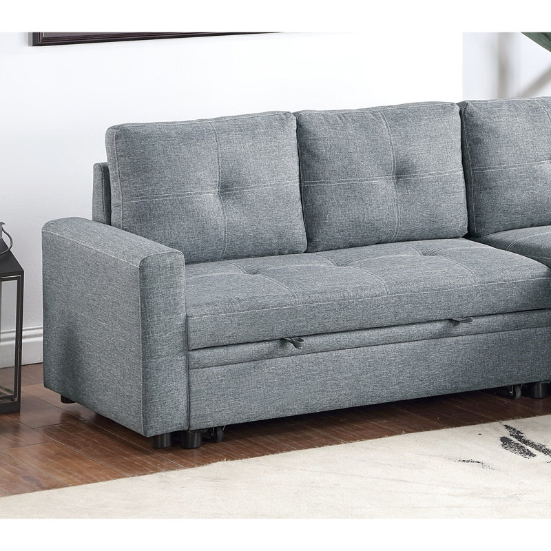 Canapé modulaire en polyfibre noir et gris à 4 places avec rangement et méridienne en L