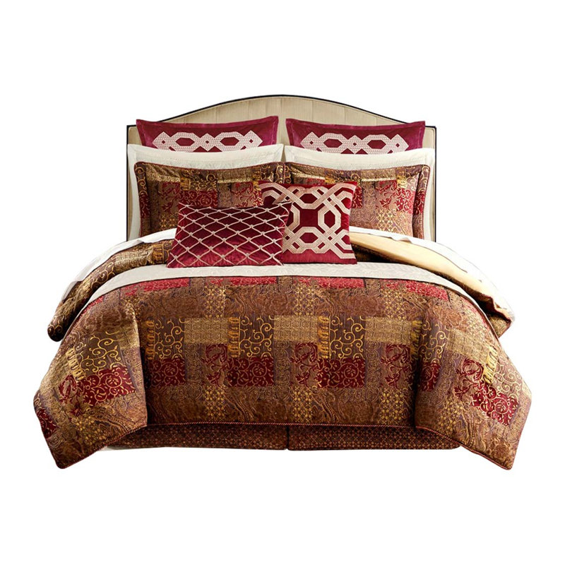 Ensemble d'édredon 4 pièces Gracie Mills Lange, Édredon grand et 3 pièces supplémentaires, Rouge