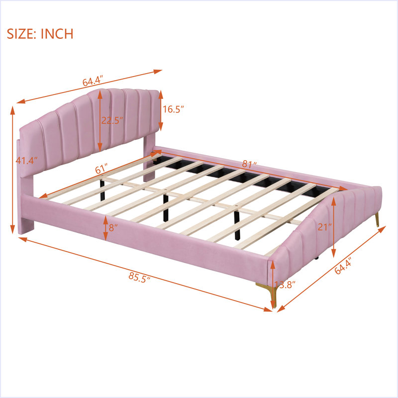 Lit plateforme en velours avec tissu épais, Rose