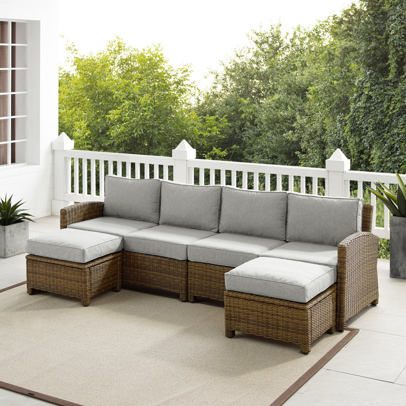 4 - Person Modular Patio Conversation Set with Cushions, Weathered Brown, Gray