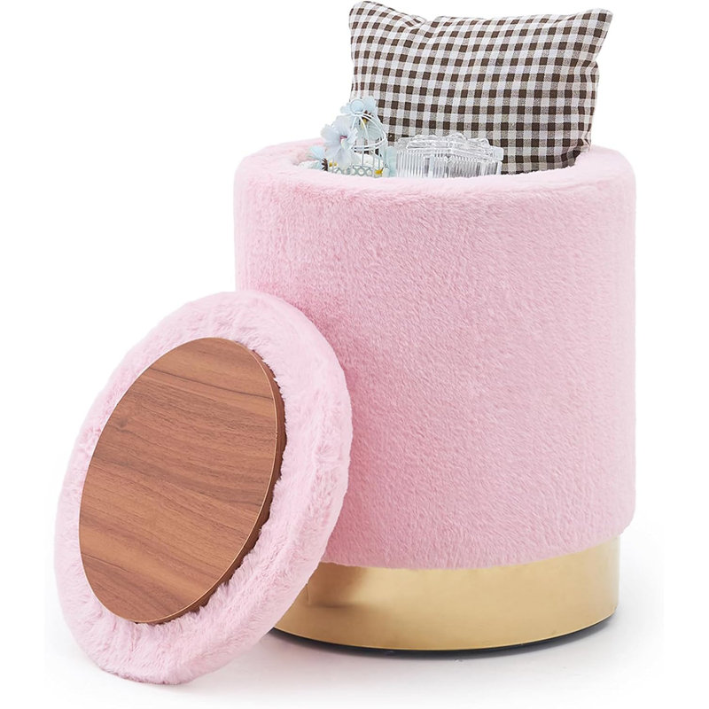 Repose-pieds rond en velours avec rangement, Rose