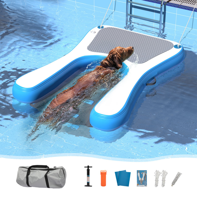 Inflatable Floating Large Dog  Water Ramp Ladder for Pools, Docks, Boats with Anti-Slip Mat