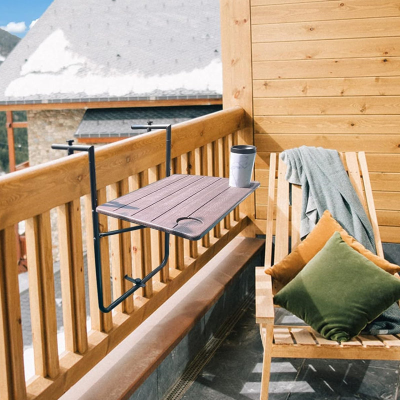 Table de balcon pliante et suspendue, hauteur réglable et durable, brun