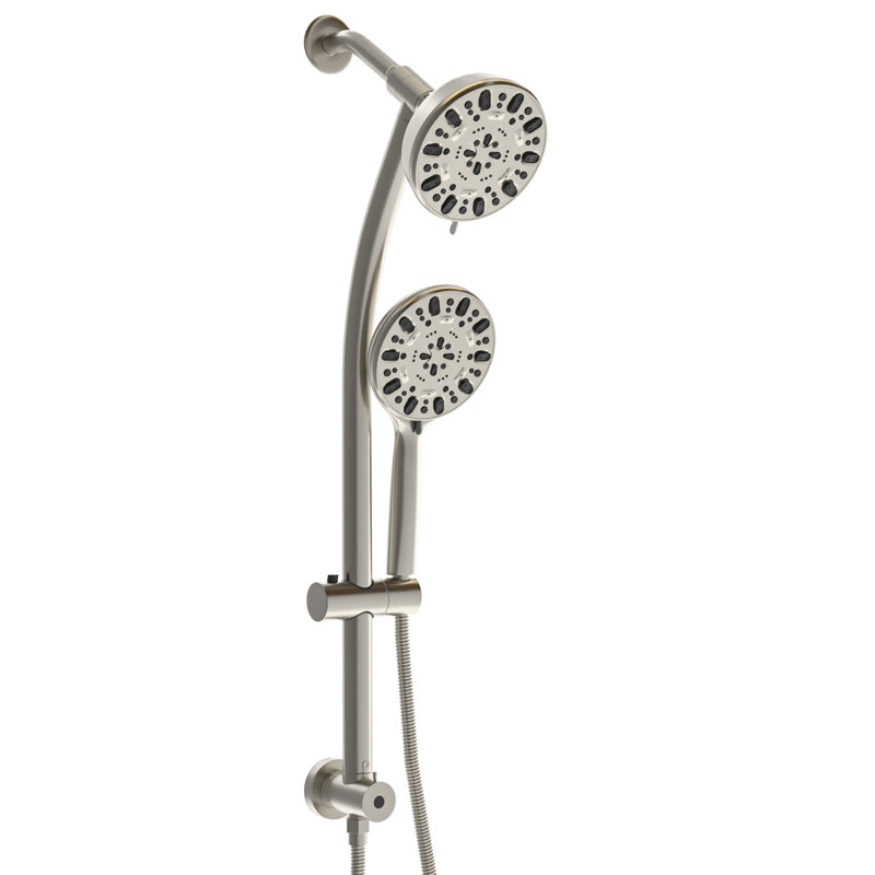 Brushed Nickel Shower System: 4.7" Rain Showerhead, 7 Hand Shower, Adjustable Bar & Arm Multi With Showerhead Slide