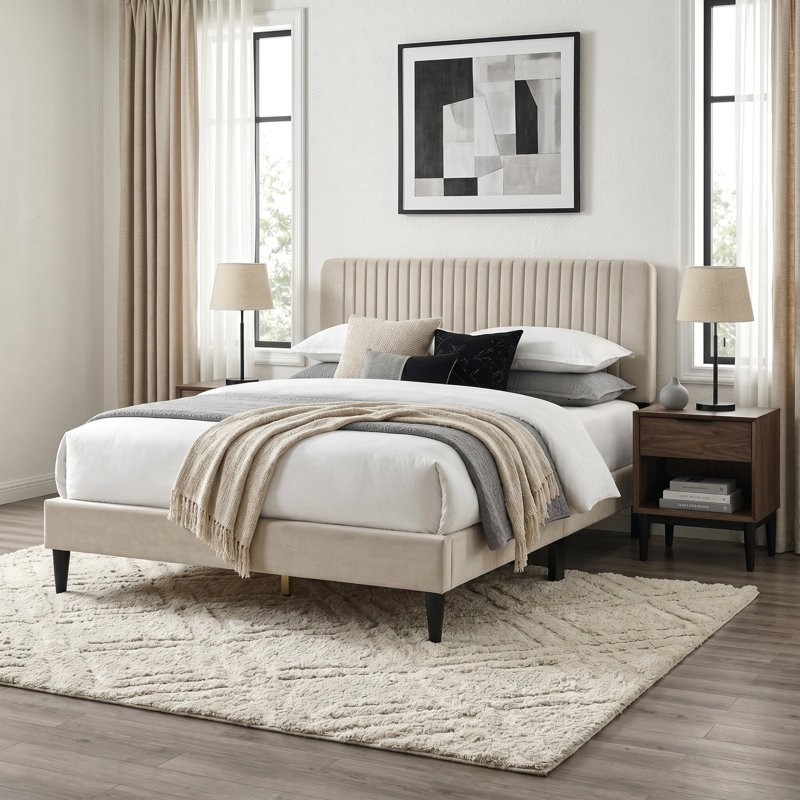 Melrose Upholstered Double (4'6) Bed, Beige