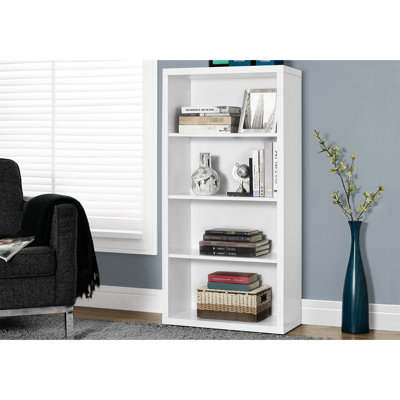 47.5"H 5 Tier Bookcase, White, Modern Style For Bedroom/Office Storage 46.23"H, White Laminate, Office Bedroom Decor