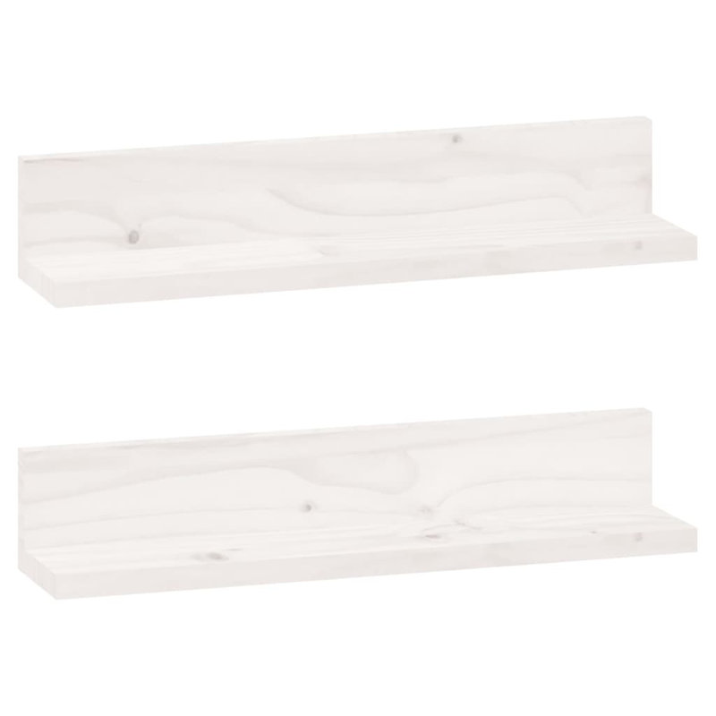 Wall Shelves 2 Pcs Solid Wood Pine, White, 9cm H x 50cm W x 11cm D