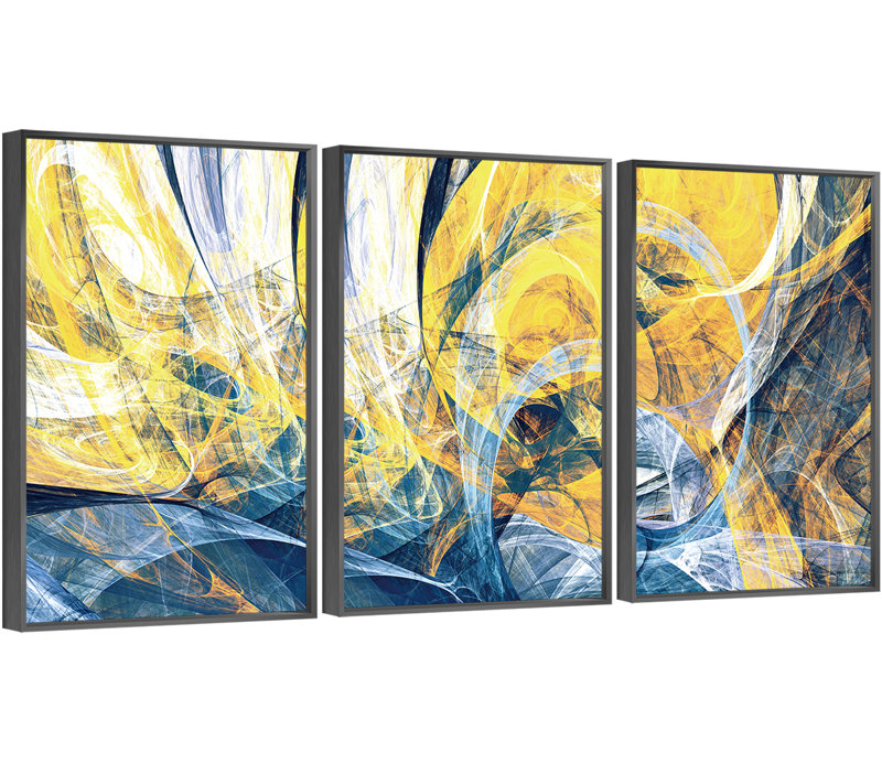 Dessin au trait encadré en aluminium - ensemble de 3 reproductions encadrées sur toile, H 24,3 po x l 48,3 po x P 1,65 po