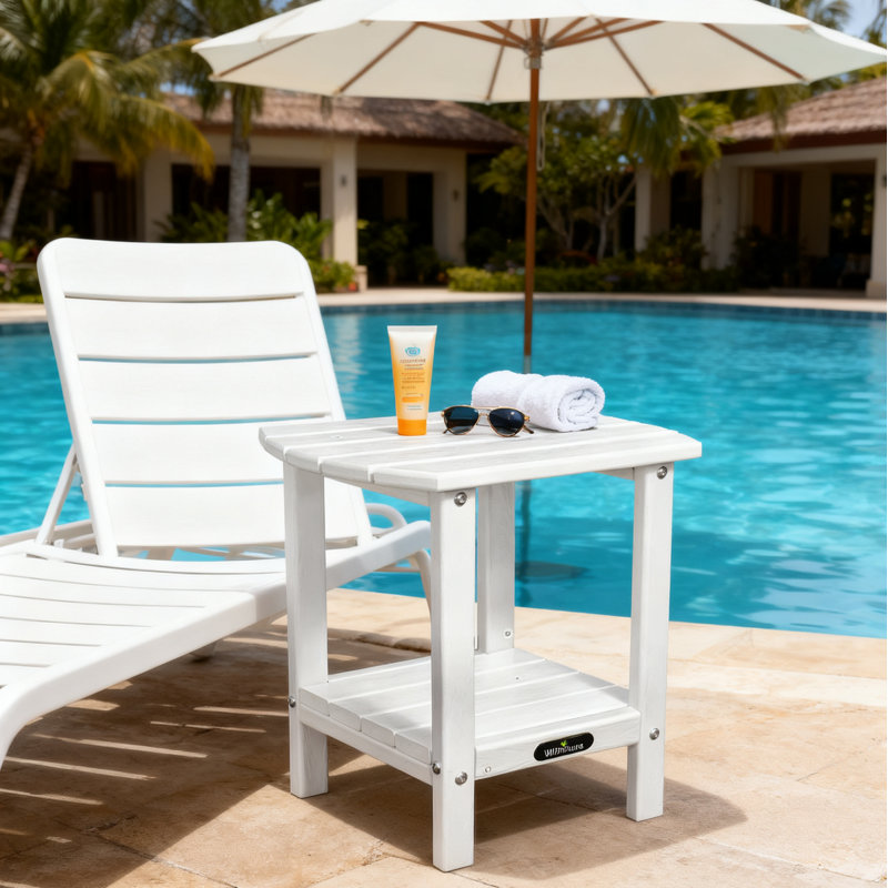 Table d'appoint extérieure Adirondack, petite table de bout de patio de 16,5 po, table en plastique PEHD à 2 niveaux pour le porche de la piscine, résistante aux intempéries et facile à assembler