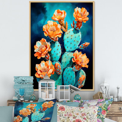 Cactus bleu et bronze brossé sur toile