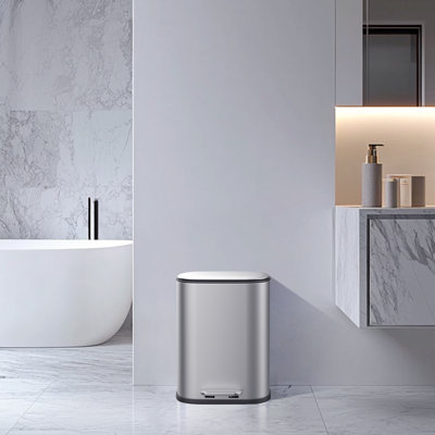 BinMax Stainless Steel Garbage Bin Silent Close Step-on Trash Can for Kitchen Bathroom