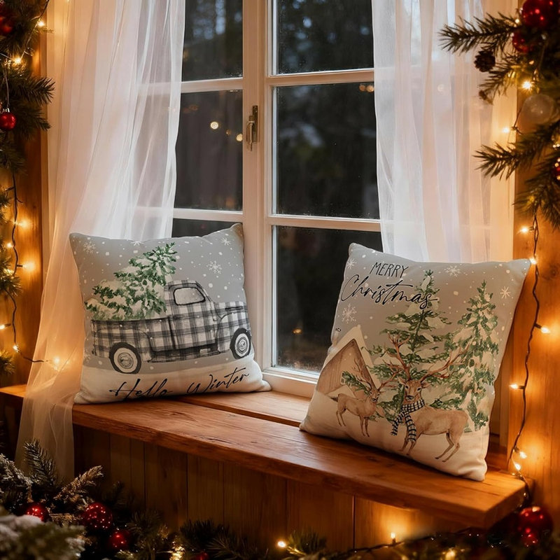 Ensemble de 4 housses de coussins décoratifs en forme de flocon de neige de 18 x 18 pouces avec fermeture à glissière cachée pour la décoration intérieure