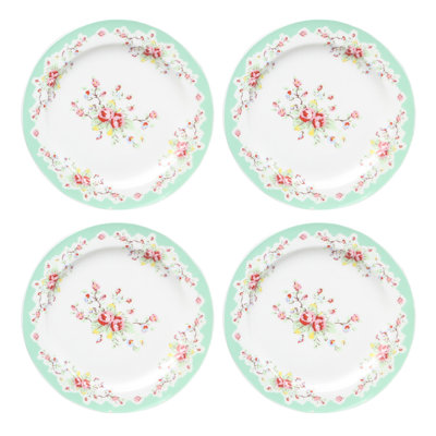 Grace Teaware Vintage Green  8" Porcelain China Salad/Dessert Plates, Set  of 4