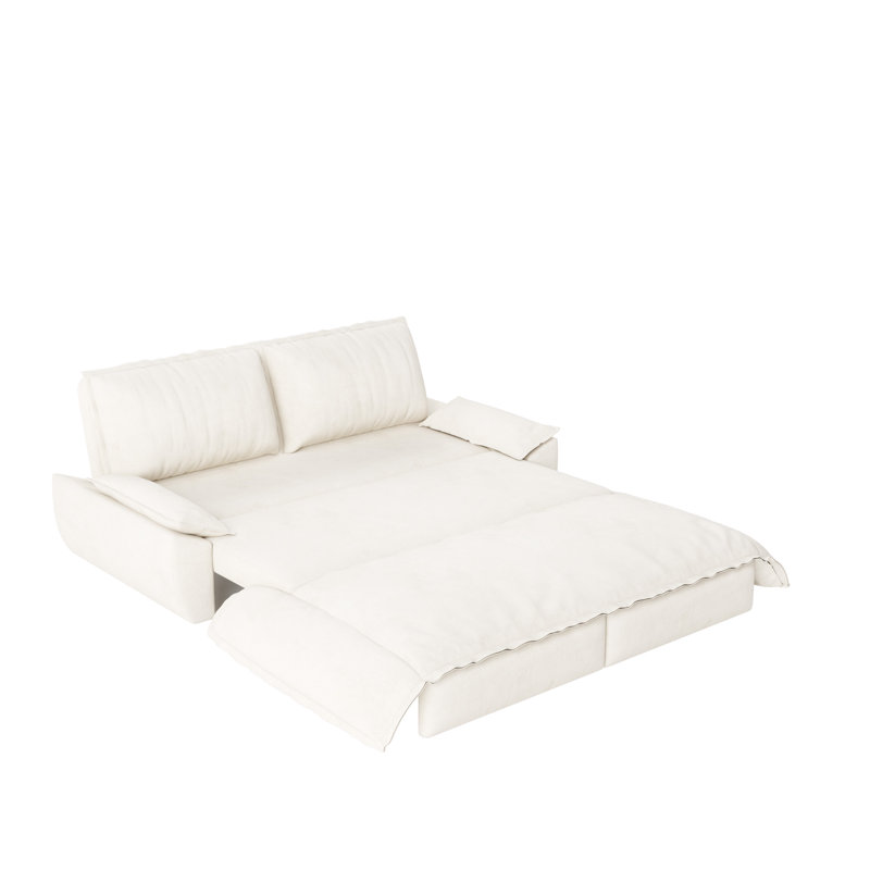 Canapé-lit escamotable de 73,2 po, canapé-lit convertible 3 en 1, causeuse en velours, Beige / Blanc