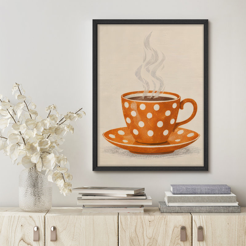 Warm Neutral Coffee Cup Framed Wall Art Prints - Cozy Kitchen Decor for Dining Room, Noir, 16" H x 12" W