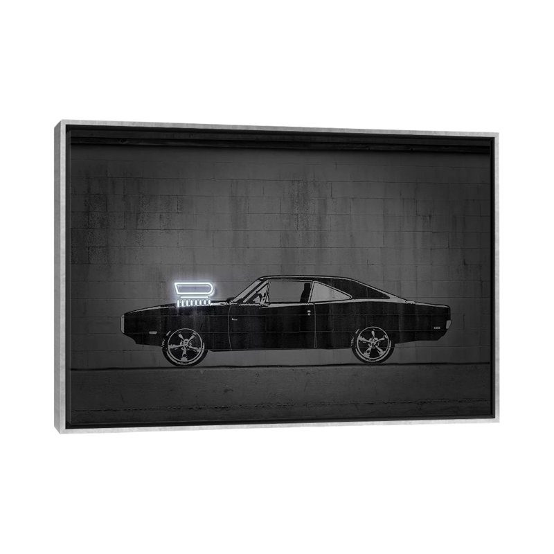 Impression d’art graphique « charger » par octave Mielu, Pas de tapis, Toile avec cadre argenté, H 18 po x l 26 po x P 1,5 po