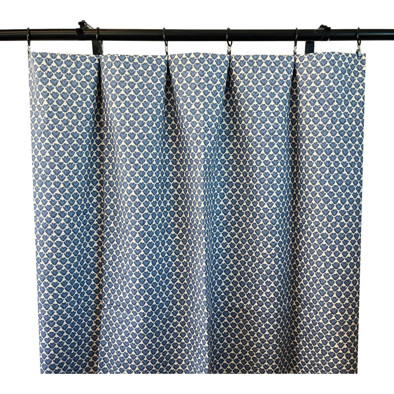 Navy Beige Block Print Curtains, 25" W x 84" L
