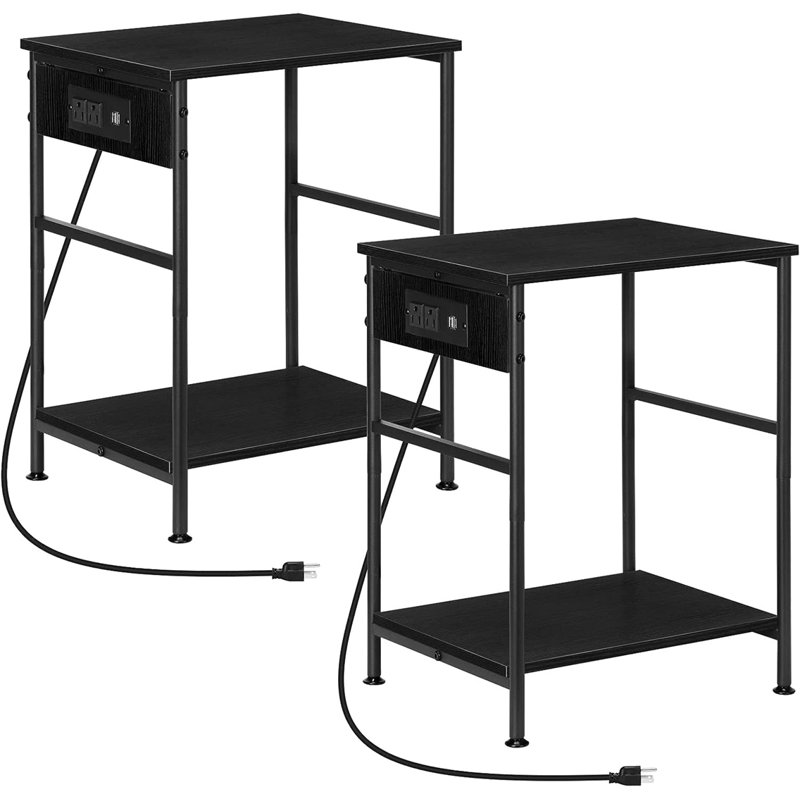 Buhler End Table Set and Built-In Outlets, Black