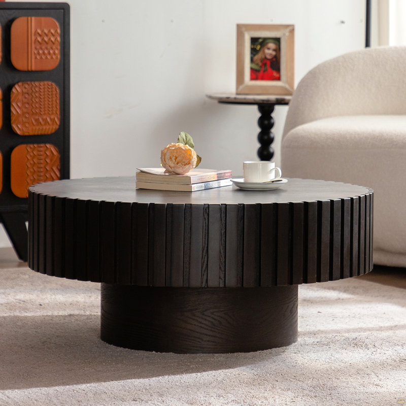 Table basse ronde, table de thé en forme d'olive, table de salon, Noyer